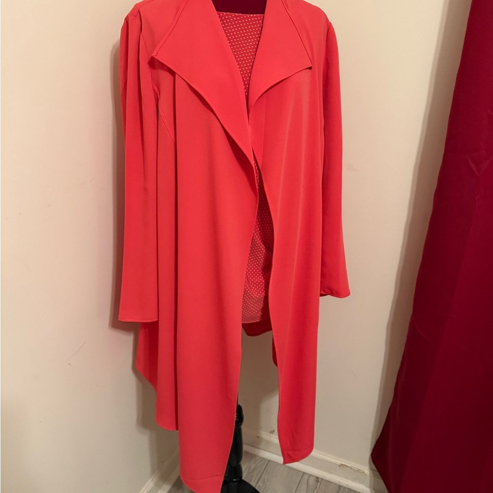 Anne Klein Orange and White Polka Dot Duster and Blouse Set
